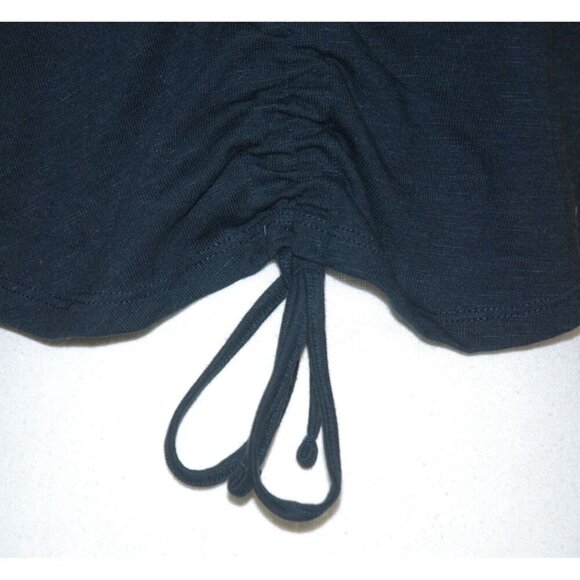 Roxy Black Cropped Knit Rib Top Size L Short Ruffle Sleeve Ruched Tie Up V-Neck - Picture 4 of 11